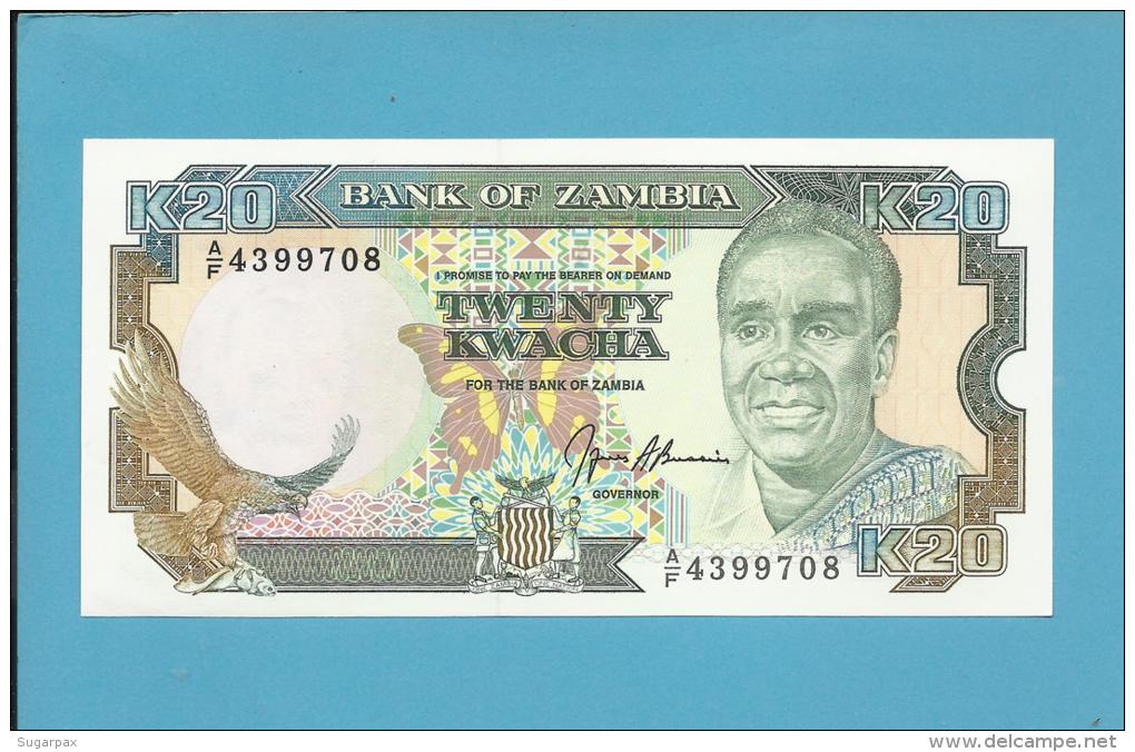 ZAMBIA - 20 KWACHA - ND ( 1991 ) - P 32.b - Sign. 9 - UNC. - Série A/F - President K. Kaunda - Fish Eagle - 2 Scans - Zambia