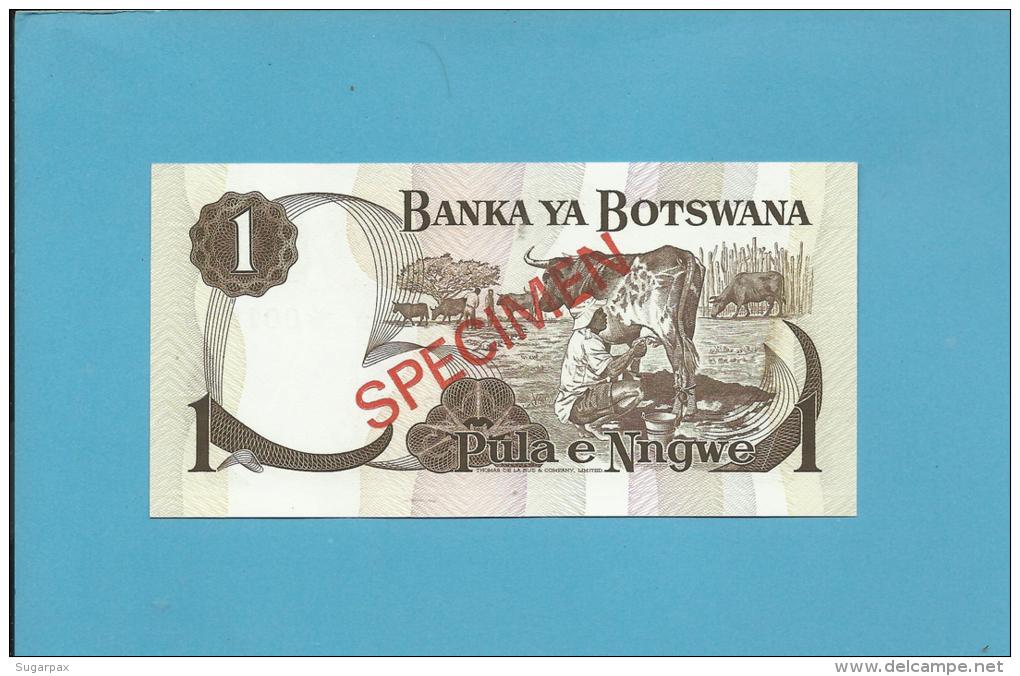 BOTSWANA - 1 PULA - ND ( 1976 ) - SPECIMEN - Sign. 1 - UNC. - RARE - 2 Scans - Botswana