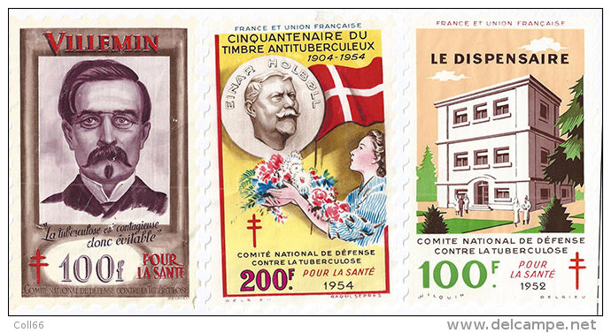 BCG Lot 3 Timbres Antituberculeux Et Pochette Papier Cristal 1952-1954 Et Villemin édition Comité National De Défense - Antituberculeux