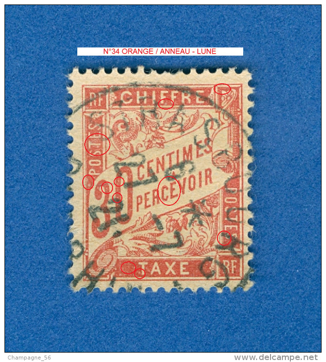 1893 - 1935 N° 34 ORANGE TAXE  27.7. 21 OBLITÉRÉ DOS CHARNIÈRE 100.00 € - Oblitérés