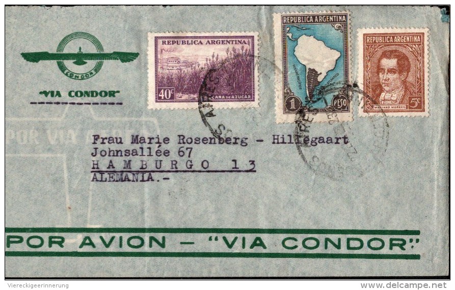 ! Brief , Old Cover, Air Mail To Hamburg Germany, Por Avion,  Via Condor, Argentina, Buenos Aires - Luftpost