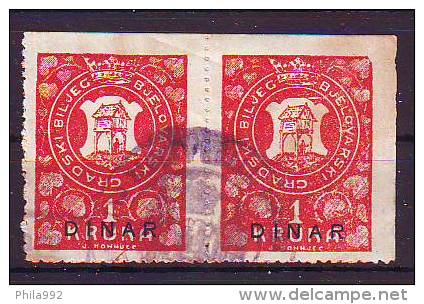 Yugoslavia  Revenue Stamps  1922 Y Bjelovar Town Revenues Dinar Overprint - Autres & Non Classés