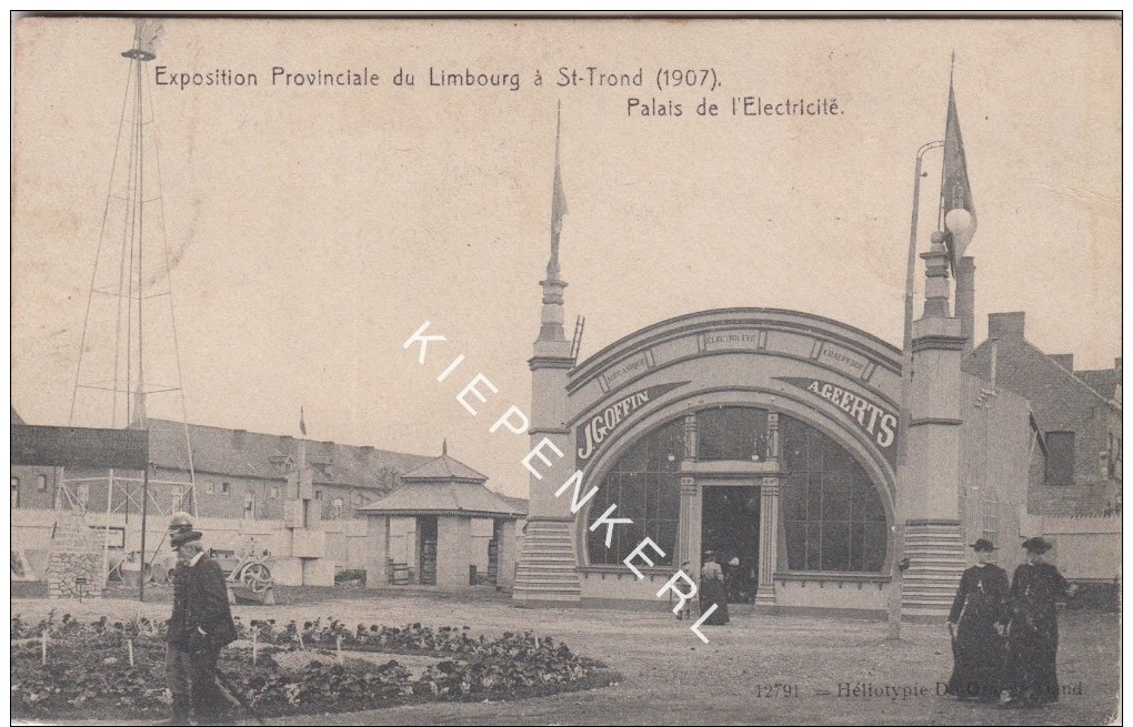 EXPOSITION PROVINCIALE DU LIMBOURG SAINT-TROND 1907 PALAIS DE L´ELECTRICITE MECANIQUE ET CHAUFFAGE, ANIMATION 2 PRETRES - Sint-Truiden