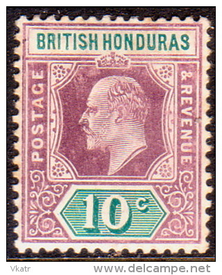 British Honduras 1907 SG #87 10c MH OG Slightly Toned On Edges - Britisch-Honduras (...-1970)