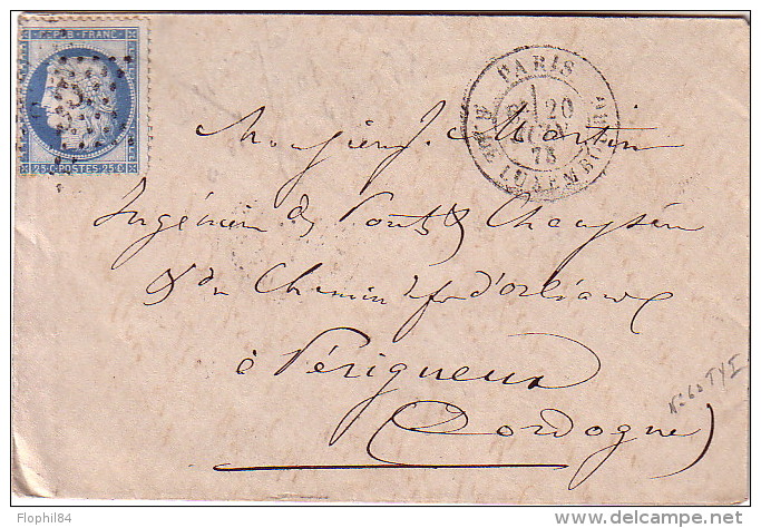 PARIS - ETOILE 35 - R.DE LUXEMBOURG - 20-6-1873 - N°60 CERES 25c - PETITE ENVELOPPE. - 1849-1876: Période Classique