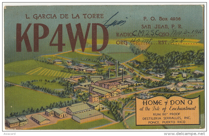 Puerto Rico Home And Don Distillery Serralles Ponce Rum, Ron, Rhum QSL Card L. Garcia De La Torre - Puerto Rico