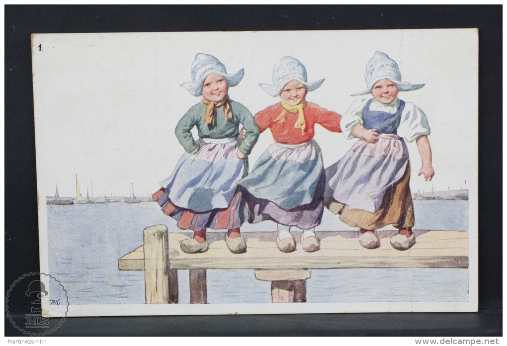 Artist Signed Illustrated Postcard - Karl Fiertag - Three Dutch Girls - Feiertag, Karl