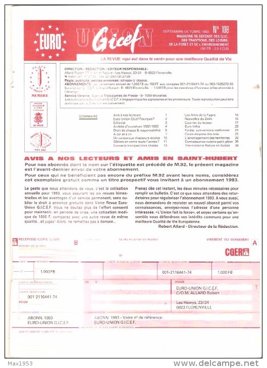 UNION GICEF - Septembre-Octobre 1992 - N° 108 - Jagen En Vissen