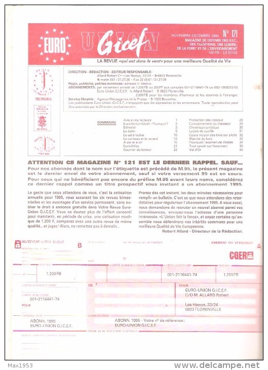 UNION GICEF - Novembre-Décembre 1994 - N° 121 - Jagen En Vissen