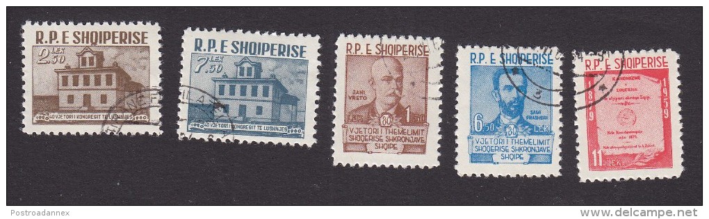 Albania, Scott #565-566, 568-570, Used, Congress Site, Albanian Authors, Issued 1960 - Albanië