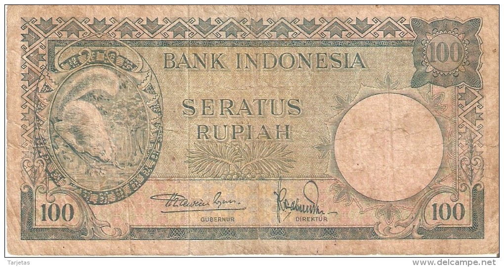 BILLETE DE INDONESIA DE 100 RUPIAH DEL AÑO 1957   (BANKNOTE) - Indonésie