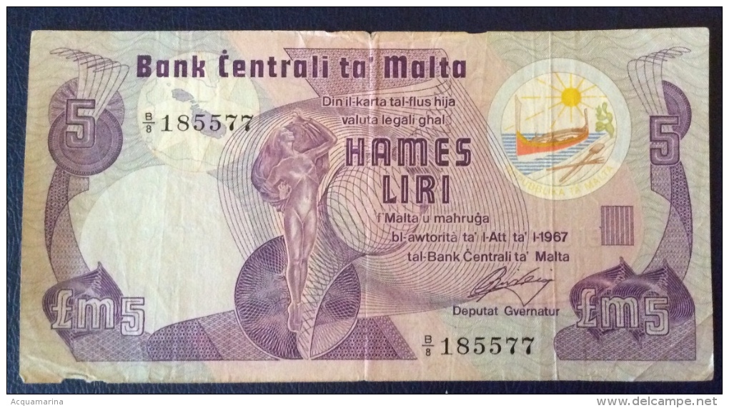 MALTA - 5 LIRI 1967 CIRCULATED - Malte