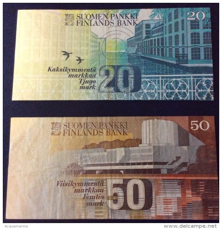 FINLAND 20 MARKKAA 1993 + 50 MARKKAA 1986 LITT. A CIRCULATED - Finland