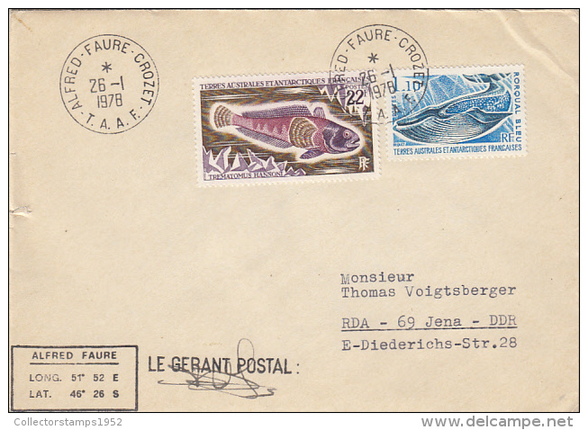 18325- STRIPED ROCKCOD, BLUE WHALE, ANTARCTIC WILDLIFE, STAMPS ON COVER, 1978, T.A.A.F. - Antarctic Wildlife