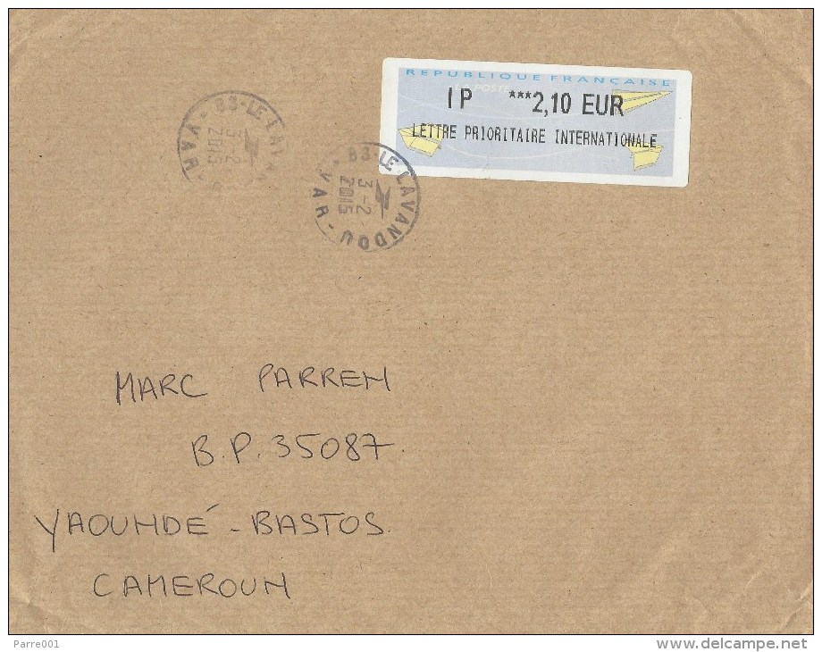 France 2015 Le Lavandou IP Meter Franking Label Avions En Papier Cover To Cameroun - 2000 « Avions En Papier »