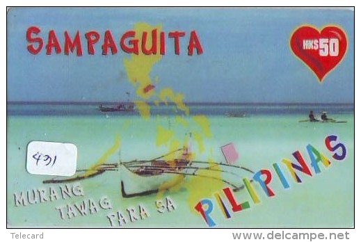 Télécarte PHILIPPINES * FILIPPIINES * EPACE (431) GLOBE * SATELLITE * MAPPEMONDE * TK Phonecard * SAMPAGUITA - Filippine