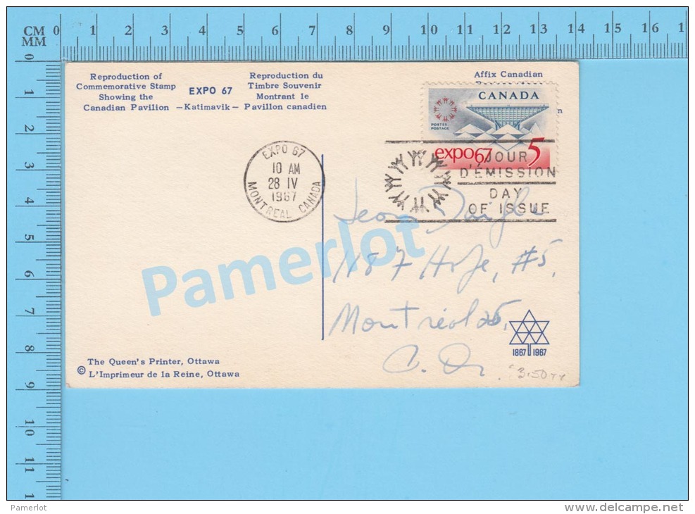 Expo67 Expo 67 ( FDC, Reproduction Du Timbre Souvenir Et Le Timbre Souvenir Cover Expo 67  Montreal  )  P. Quebec 2 SCAN - 1967 – Montréal (Canada)