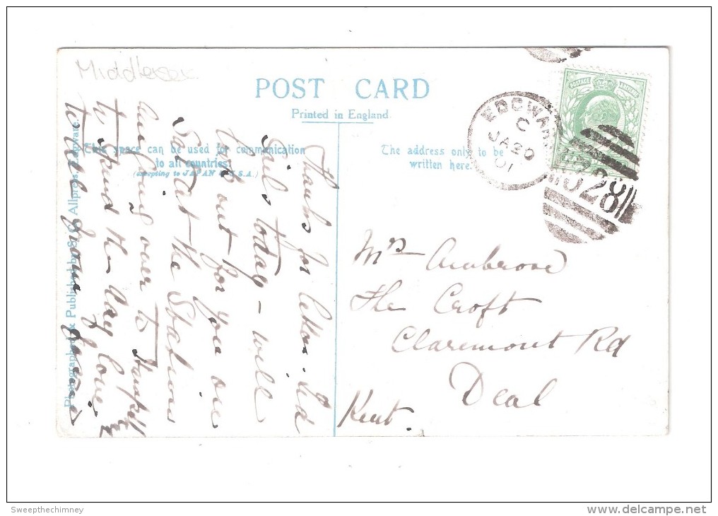 Duplex Postmark 328 INCORRECT DATE STAMP ERROR JA 20 1901 High St Edgware Masons Arms Tram Colour Postcard By Allpress - Cartas & Documentos