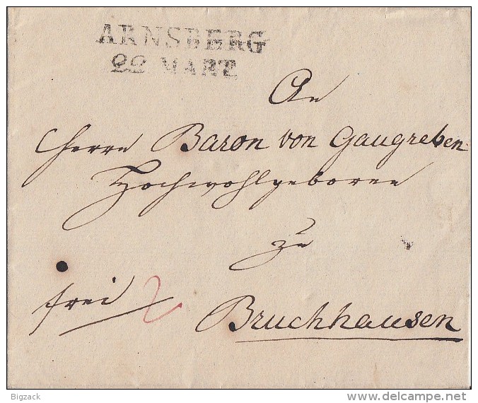 Brief Arnsberg 22.3. Gel. Nach Bruchhausen - Vorphilatelie