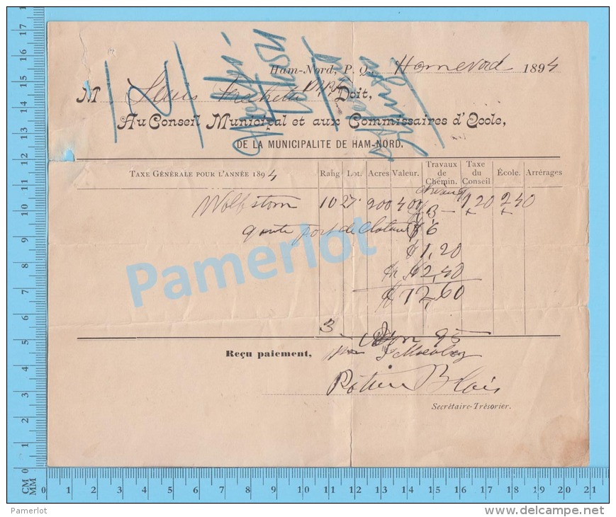 1894 Ham-Nord  ( Taxe Générale  De M. Louis Fréchette N.P.F. ) Quebec 2 SCANS - Documents Historiques