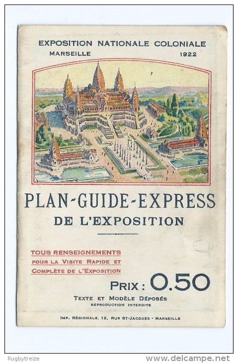 67 - Couverture Plan Guide Express De L´ Exposition Coloniale Marseille 1922 - Plan Non Joint - Toeristische Brochures