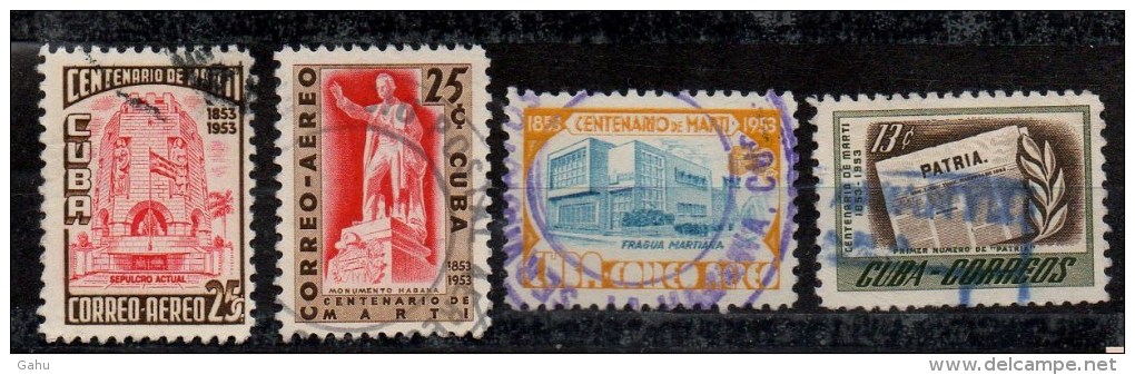 Cuba ; 1953 ; 4 Tp 100ème Marti ; N° Y:    ,  Ob. ; Cote Y : Env. 7.70 E. - Poste Aérienne