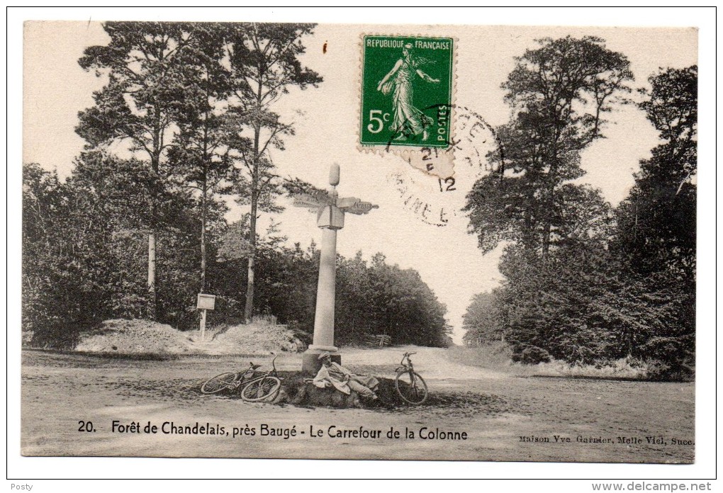 CPA - BAUGE - FORET DE CHANDELAIS - LE CARREFOUR DE LA COLONNE - CYCLISTE - N/b - 1912 - N°20 - - Autres & Non Classés