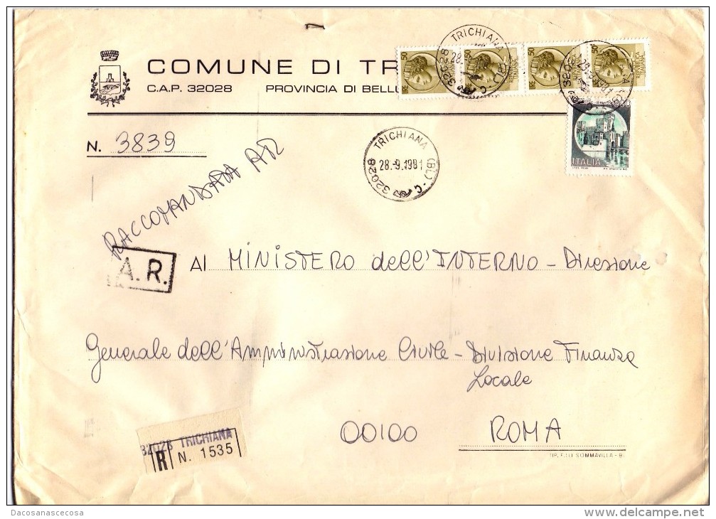 COMUNE DI TRICHIANA -  32028 - PROV BELLUNO - ANNO 1981 - R - FTO 18x24 - TEMA TOPIC COMUNI D'ITALIA - STORIA POSTALE - Macchine Per Obliterare (EMA)