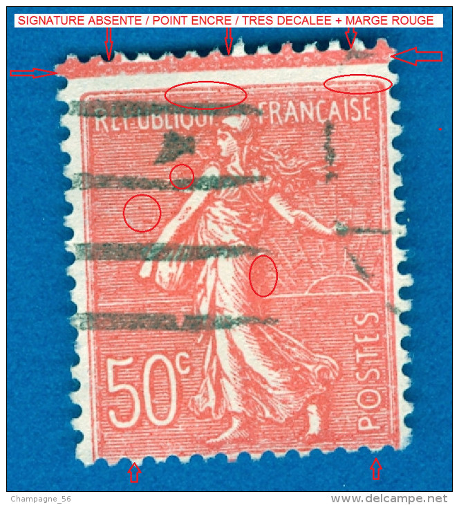 VARIÉTÉS FRANCE 1926 N° 199   SEMEUSE LIGNÉE 50 C DOS CHARNIÈRE OBLITÉRÉ ARTHUR MAURY 49.00 € - Oblitérés