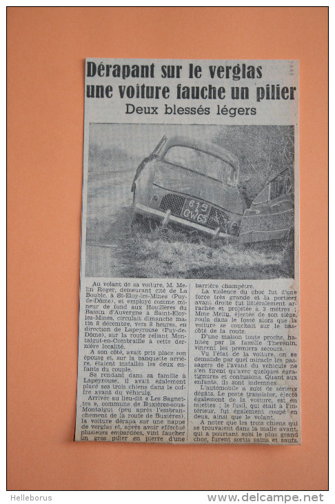 Coupure De Presse 1963 Accident Automobile RENAULT Dauphine Lapeyrouse - Historische Documenten