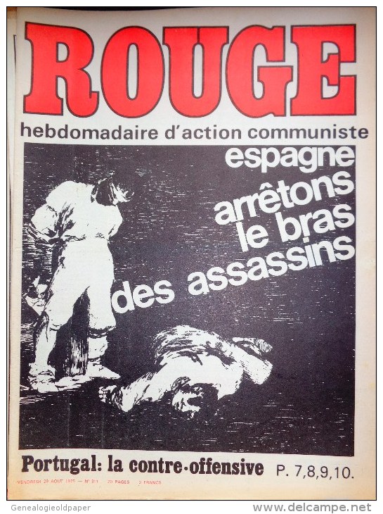 HEBDOMADAIRE ACTION COMMUNISTE- ROUGE-29-8-1975- N° 311- ESPAGNE GARMANDIA -OTAEGUI- PORTUGAL -ANGOLA - 1950 à Nos Jours