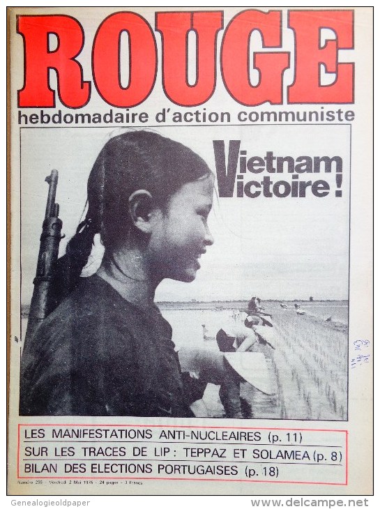 HEBDOMADAIRE ACTION COMMUNISTE- ROUGE-2-5-1975- N° 298- VIETNAM- PORTUGAL- LIP TEPPAZ ET SOLAMEA- INDOCHINE - 1950 à Nos Jours