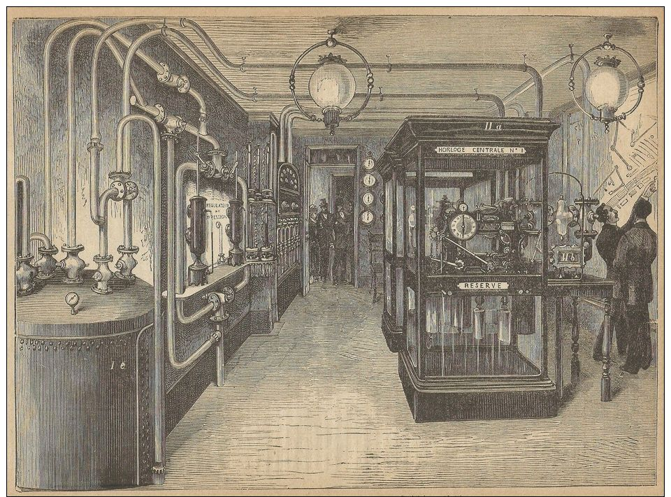 A3586 Parigi - Centrale Di Orologi Pneumatici_Incisione - Stampa Antica Del 1890 - Prints & Engravings