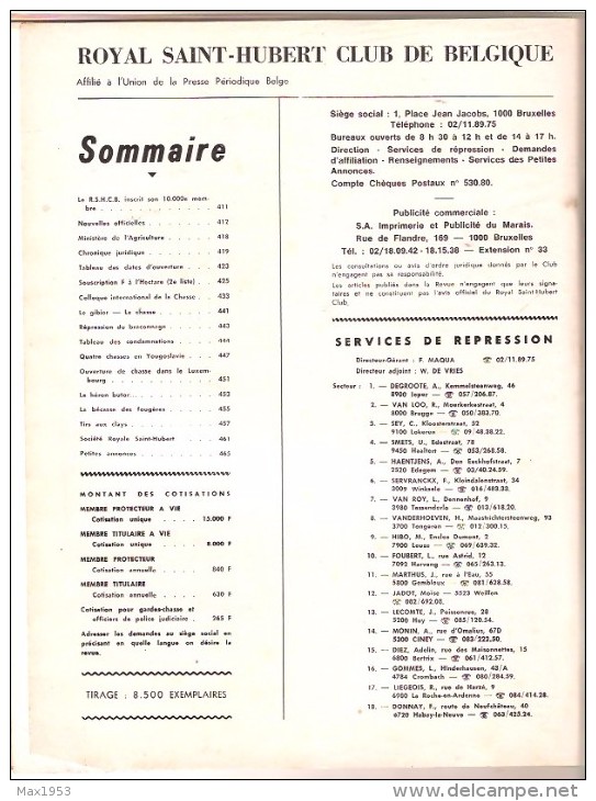 Royal Saint-Hubert Club De Belgique - Périodique Mensuel - N°9 -  Septembre 1973 - Jagen En Vissen