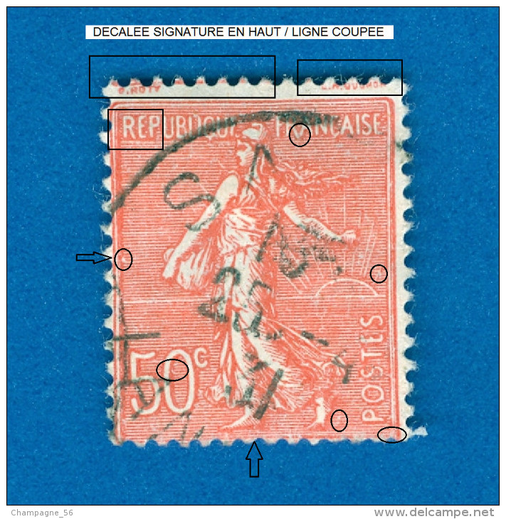 VARIÉTÉS FRANCE 1926 N° 199  SEMEUSE  LIGNÉE 50 C  DOS TRACE CHARNIÈRE OBLITÉRÉ ARTHUR MAURY 20.00 € - Oblitérés