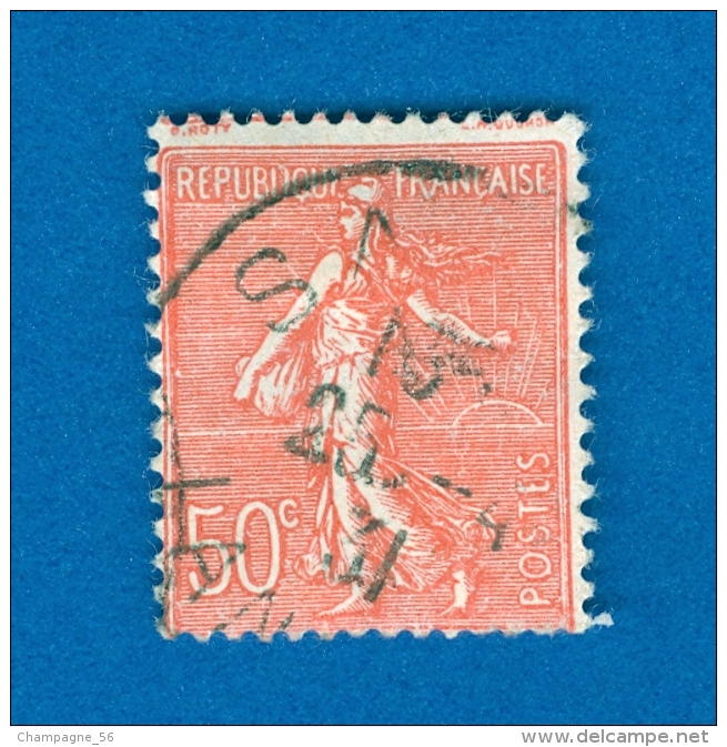 VARIÉTÉS FRANCE 1926 N° 199  SEMEUSE  LIGNÉE 50 C  DOS TRACE CHARNIÈRE OBLITÉRÉ ARTHUR MAURY 20.00 € - Used Stamps