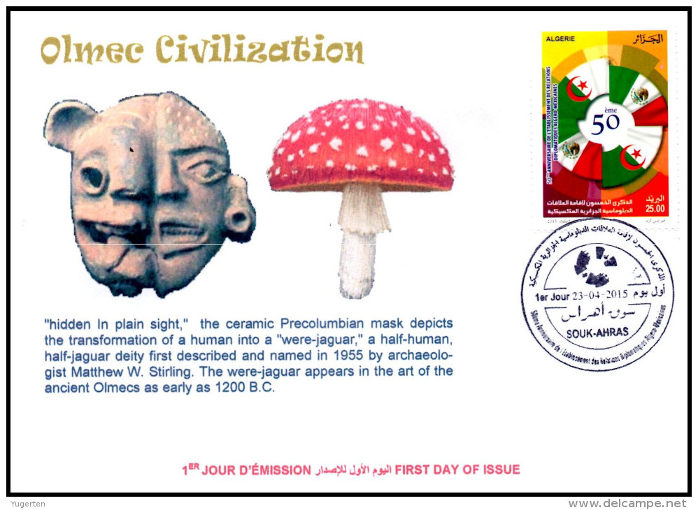 DZ 2015 - FDC - Olmec Civilization - Mexico Champignons Hallucinogenic Mushrooms Pilze Hongos Hallucinogens Drugs - Enveloppes