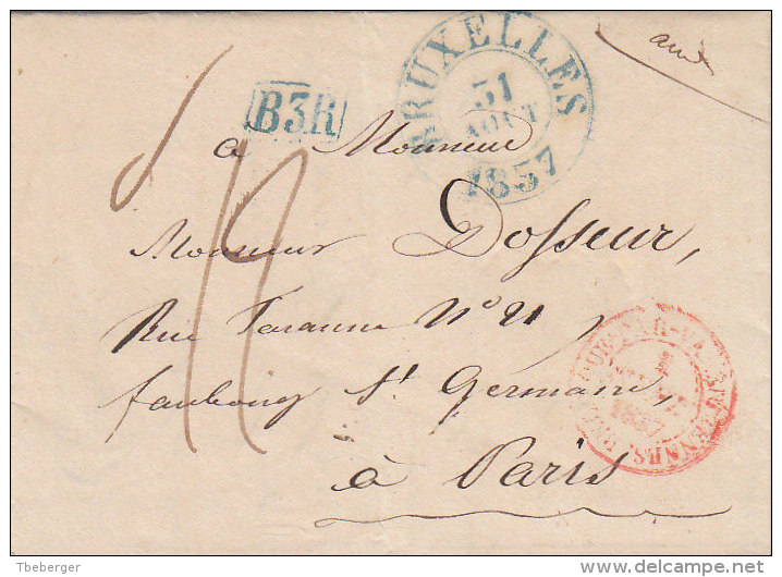 Belgique Cad Bleu BRUXELLES Sur Lettre Pour Paris France 1837 (n42) - 1830-1849 (Belgica Independiente)