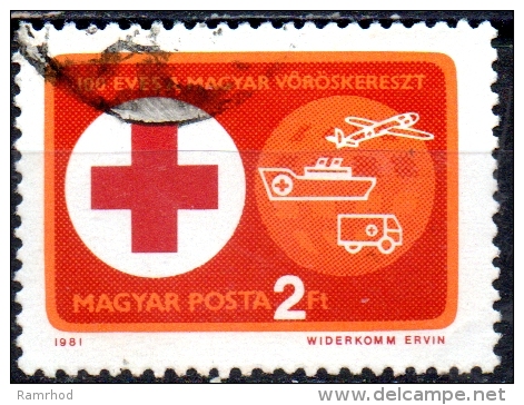 HUNGARY 1981 Cent Of Hungarian Red Cross - 2fo  Red Cross, Transport And Globe  FU - Oblitérés