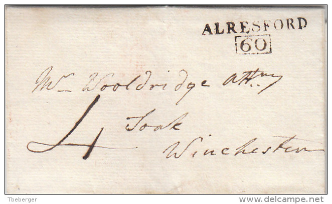 Great Britain "ALRESFORD 60" Two-liner On Letter To Winchester 1814 (n53) - ...-1840 Prephilately