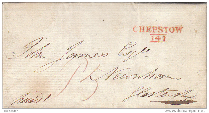 Great Britain "CHEPSTOW 141" Two-liner In Red On Letter To Glostershire 1814 (n54) - ...-1840 Precursori