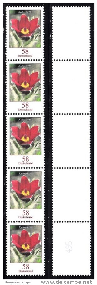 !a! GERMANY 2012 Mi. 2968 MNH Vert.STRIP(5) W/ Backside Number (495) -Flower: Red Blooming Anemone - Ungebraucht