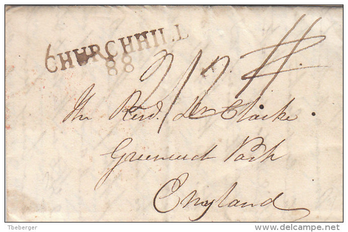 Great Britain Ireland "CHURCHILL 88" Two-liner On Letter To England 1820 (n55) - ...-1840 Precursori