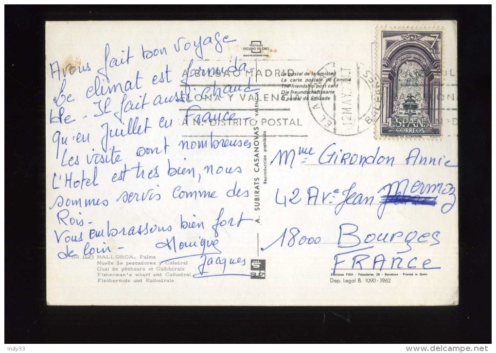 - ESPAGNE 1971/80  . AFFRANCHISSEMENT SIMPLE SUR CP DE 1977 POUR LA FRANCE . - Covers & Documents