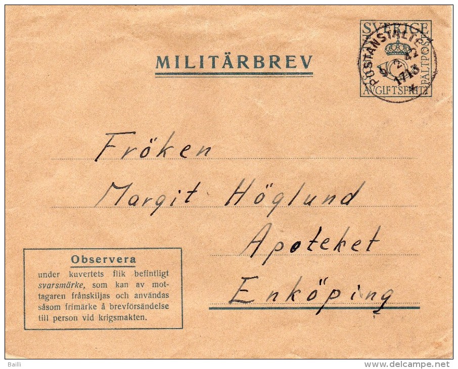 SUEDE LETTRE MILITAIRE 1942 - 1930- ... Rollen II