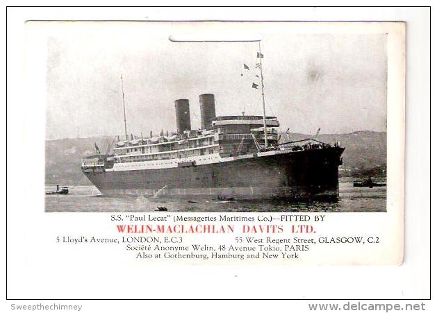 SS Paul Lecat Messageries Maritimes Co Ship Fitted By Welin-Maclachlan Davits From A Tear Off Calendar . - Steamers