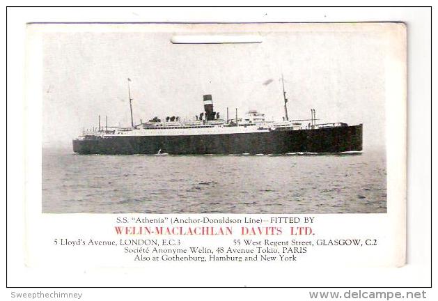 SS Athenia Anchor Donaldson Line Ship Fitted By Welin-Maclachlan Davits From A Tear Off Calendar . - Paquebote