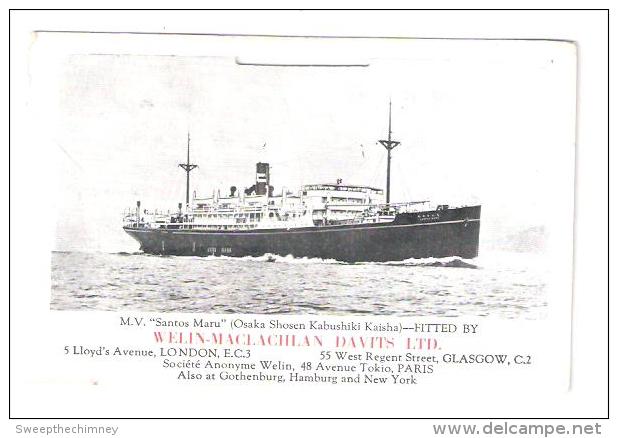 MV Santos Maru Osaka Shosen Kabushiki Kaisha Ship Fitted By Welin-Maclachlan Davits From A Tear Off Calendar . - Paquebote