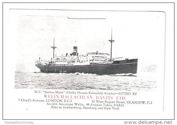 MV Santos Maru Osaka Shosen Kabushiki Kaisha Ship Fitted By Welin-Maclachlan Davits From A Tear Off Calendar . - Dampfer