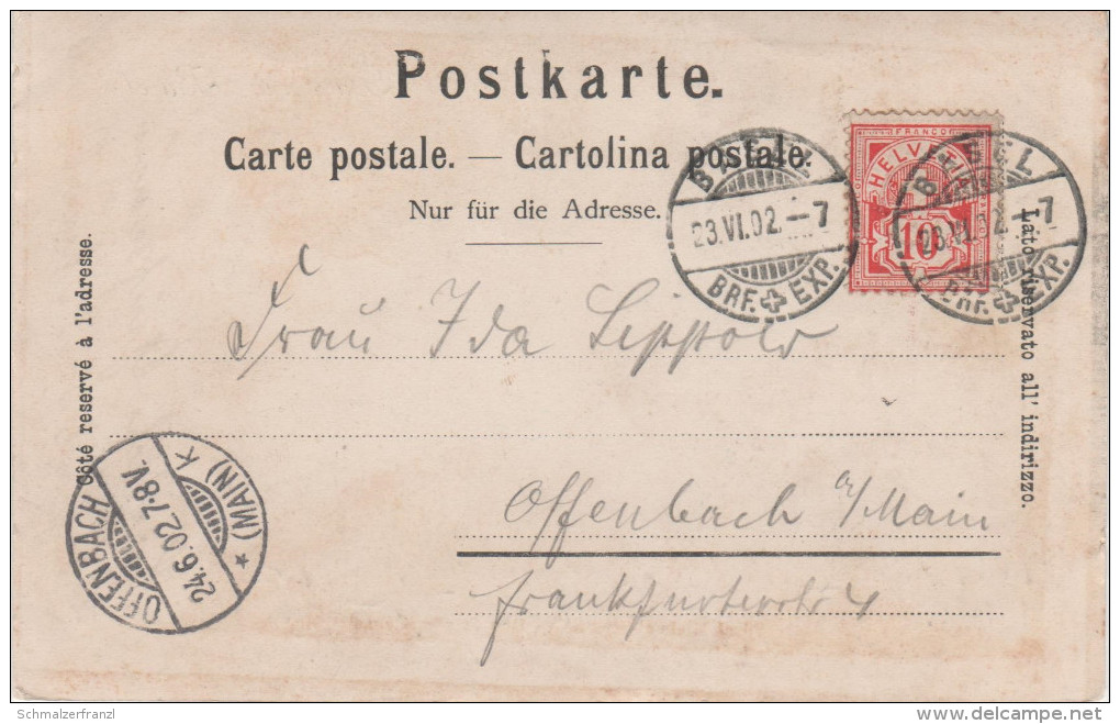 AK Gruss Basel Bale Stadt Alte Rheinbrücke Grossbasel Brücke Lichtdruck 1902 Briefmarke Timbre Stamp Suisse Helvetia - Bâle